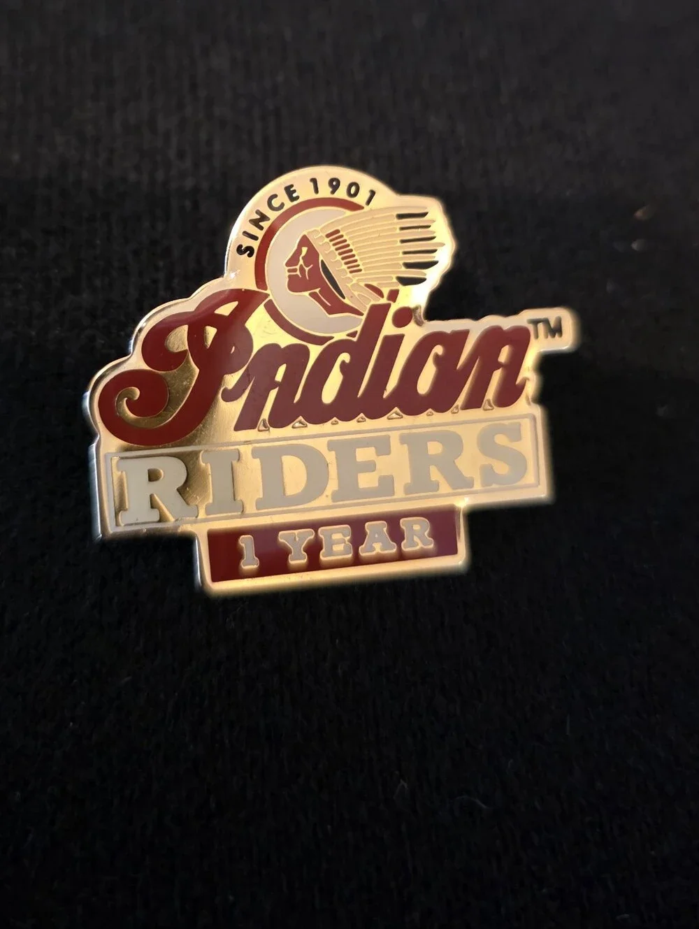 Indian Motorcycle Lapel Pin Indian Riders Since 1901 1 Year Membership Gold Tone